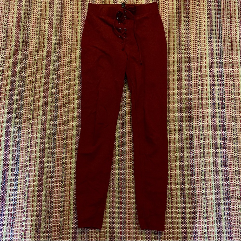 Maroon Leggings with faux corset waist